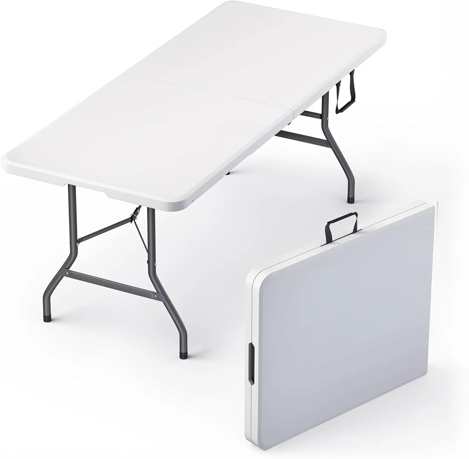 Modern Space 8 Feet Foldable Table with Built in Handle & Steel Legs, Heavy Duty Portable - Image 3