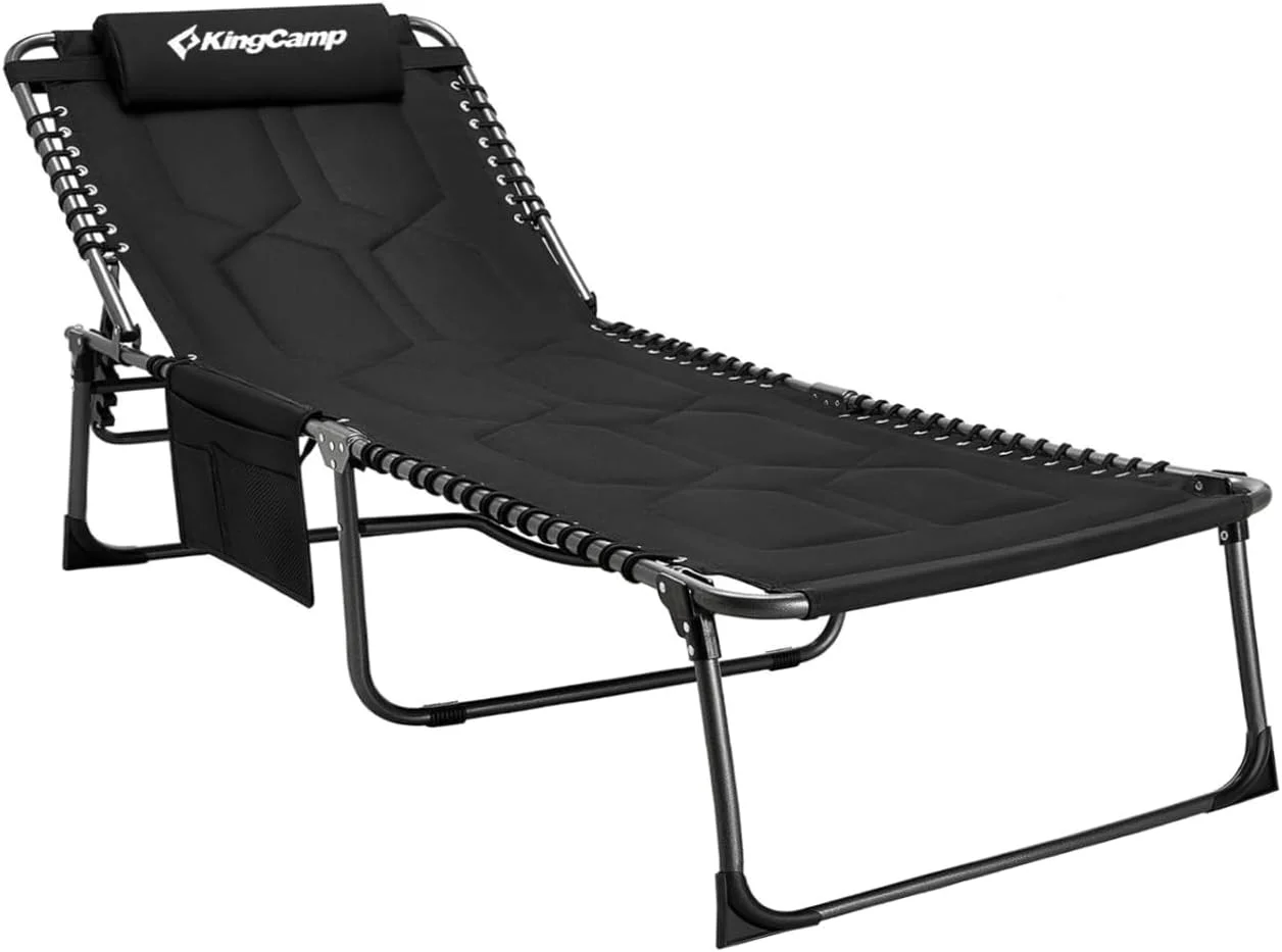 Oversized Tanning Chair, Extra-Wide Padded Folding Chase Lounge Chairs Portable Adjustable 5-Position 440lbs - Image 4