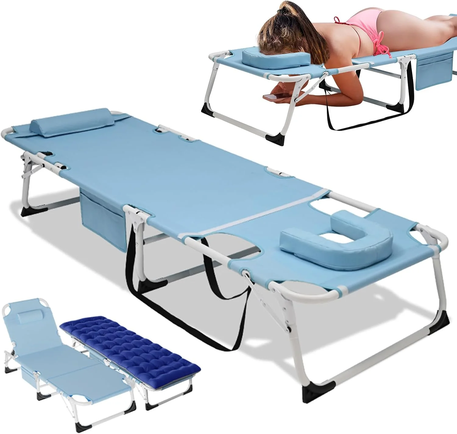 Heavy Duty Chaise Lounge Chair, Adjustable 5-Position Folding Chaise Lounge Chairs for Outside - Image 4