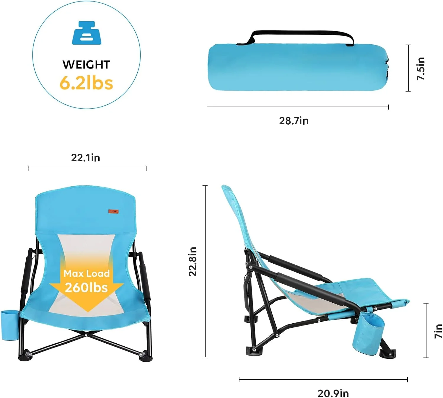 Low Beach Chair for Adults 2 Pack, Low Profile Folding with Cup Holder & Carry Bag, Heavy Duty Chair for Outdoor - Image 3