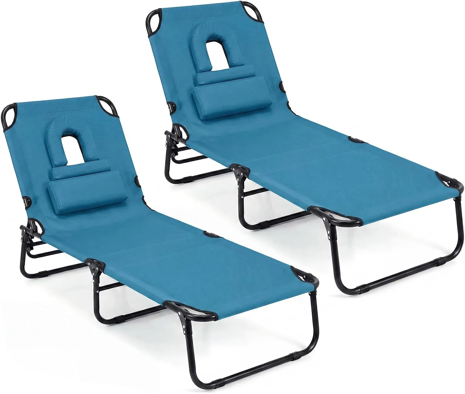 Tanning Chair, 330lbs Beach Lounge Chair with Face Hole, Adjustable Folding Chaise Lounge, Lawn (1 - Image 11