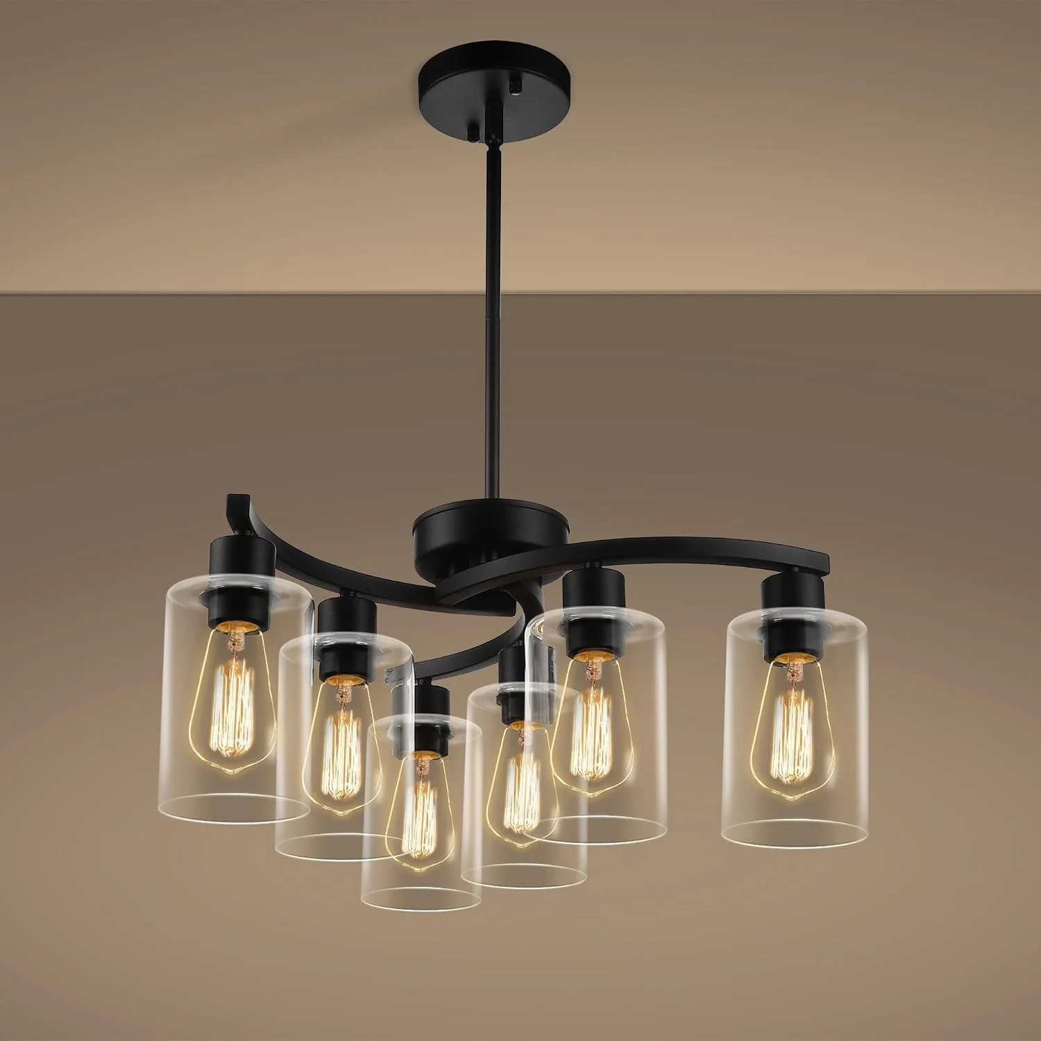 6-Light Modern Farmhouse Black Chandelier, Adjustable Height Hanging Industrial Pendant Lights Kitchen Island - Image 9