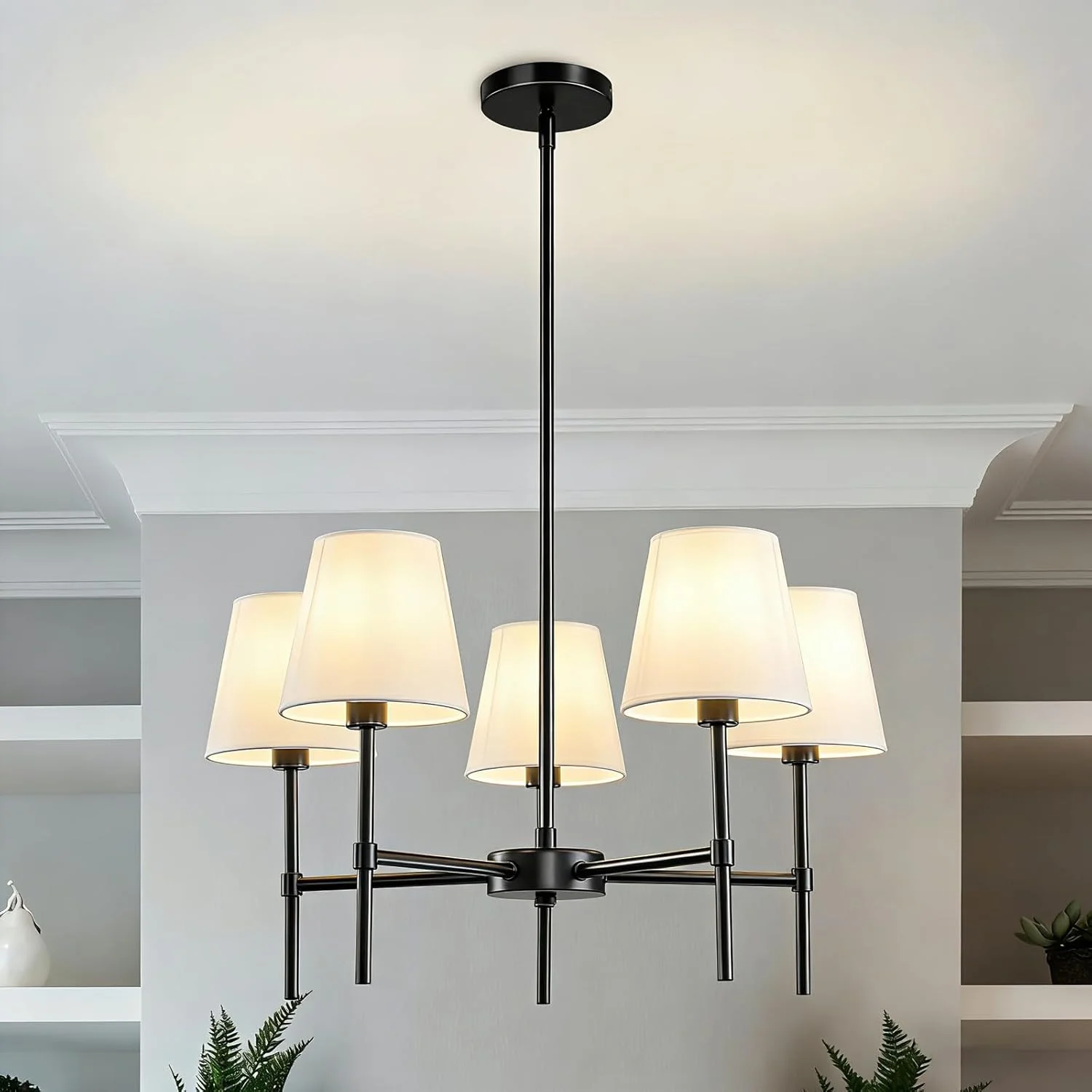 Dining Room Chandeliers Light, 5-Light Gold Modern Chandeliers Light Fixtures with White Fabric Shade - Image 2