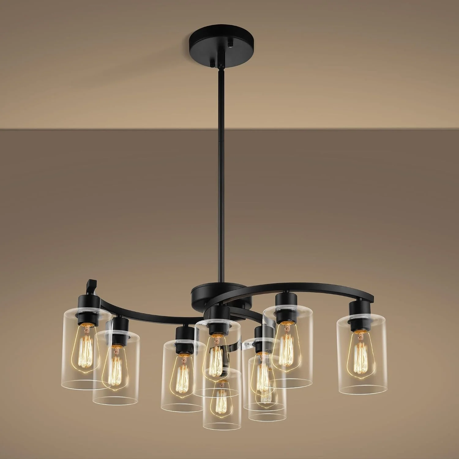 6-Light Modern Farmhouse Black Chandelier, Adjustable Height Hanging Industrial Pendant Lights Kitchen Island - Image 2
