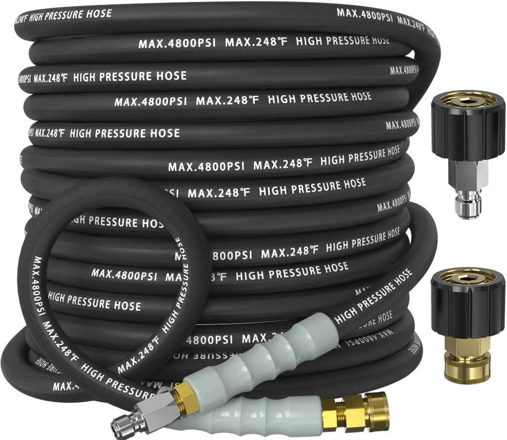 3/8 Pressure Washer Hose 50FT 4800 PSI, Kink Resistant Steel Braided Layer & NonMarking Rubber for Hot/Cold - Image 3