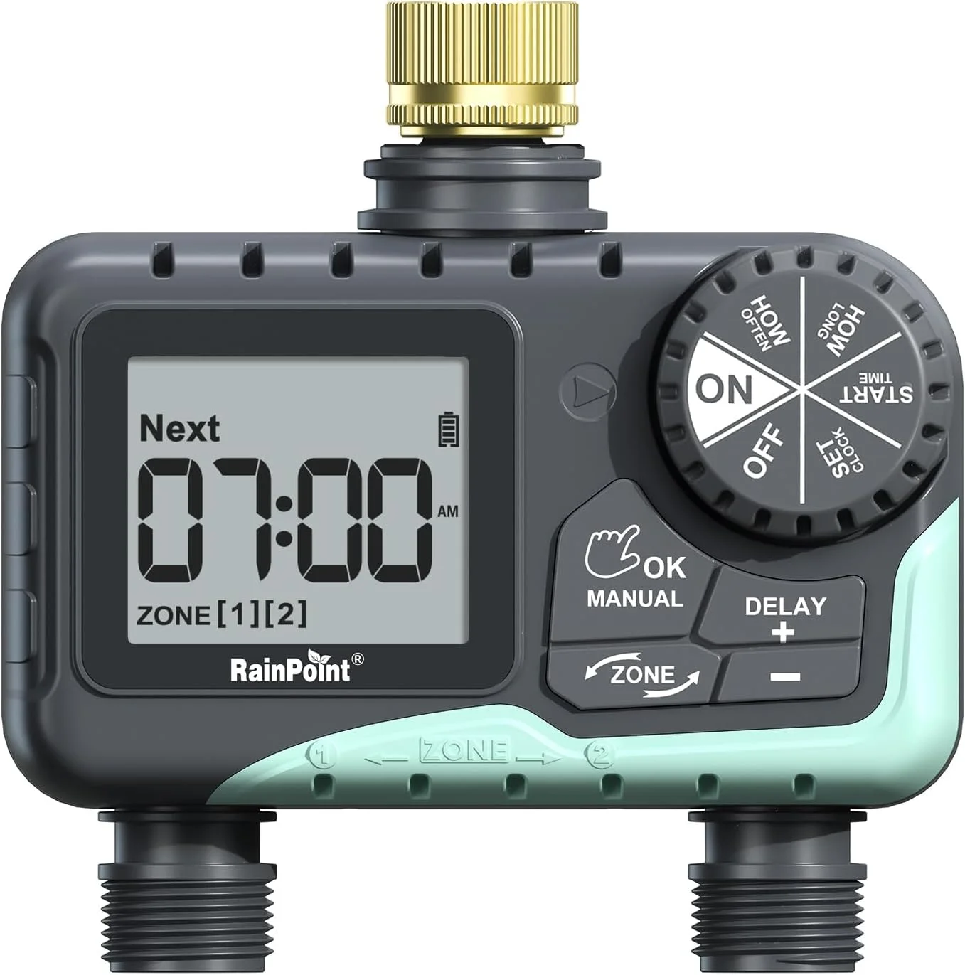 2 Zone Sprinkler Timer with Brass Inlet and Outlet, Water Timer for Garden Hose with Rain Delay/Manual - Image 2