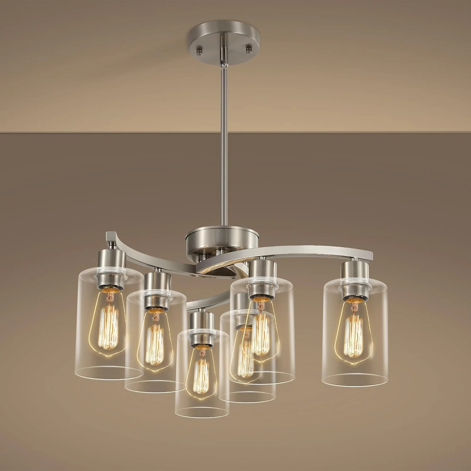 6-Light Modern Farmhouse Black Chandelier, Adjustable Height Hanging Industrial Pendant Lights Kitchen Island - Image 4