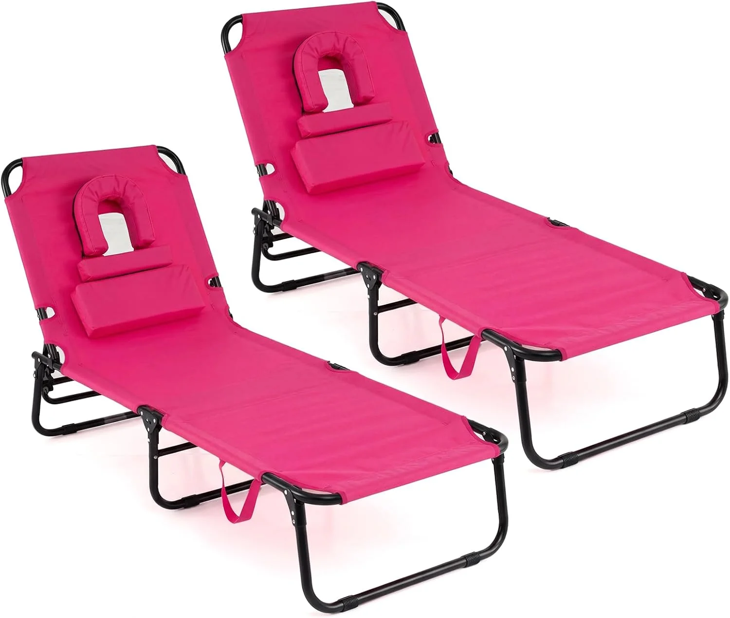 Tanning Chair, 330lbs Beach Lounge Chair with Face Hole, Adjustable Folding Chaise Lounge, Lawn (1 - Image 14