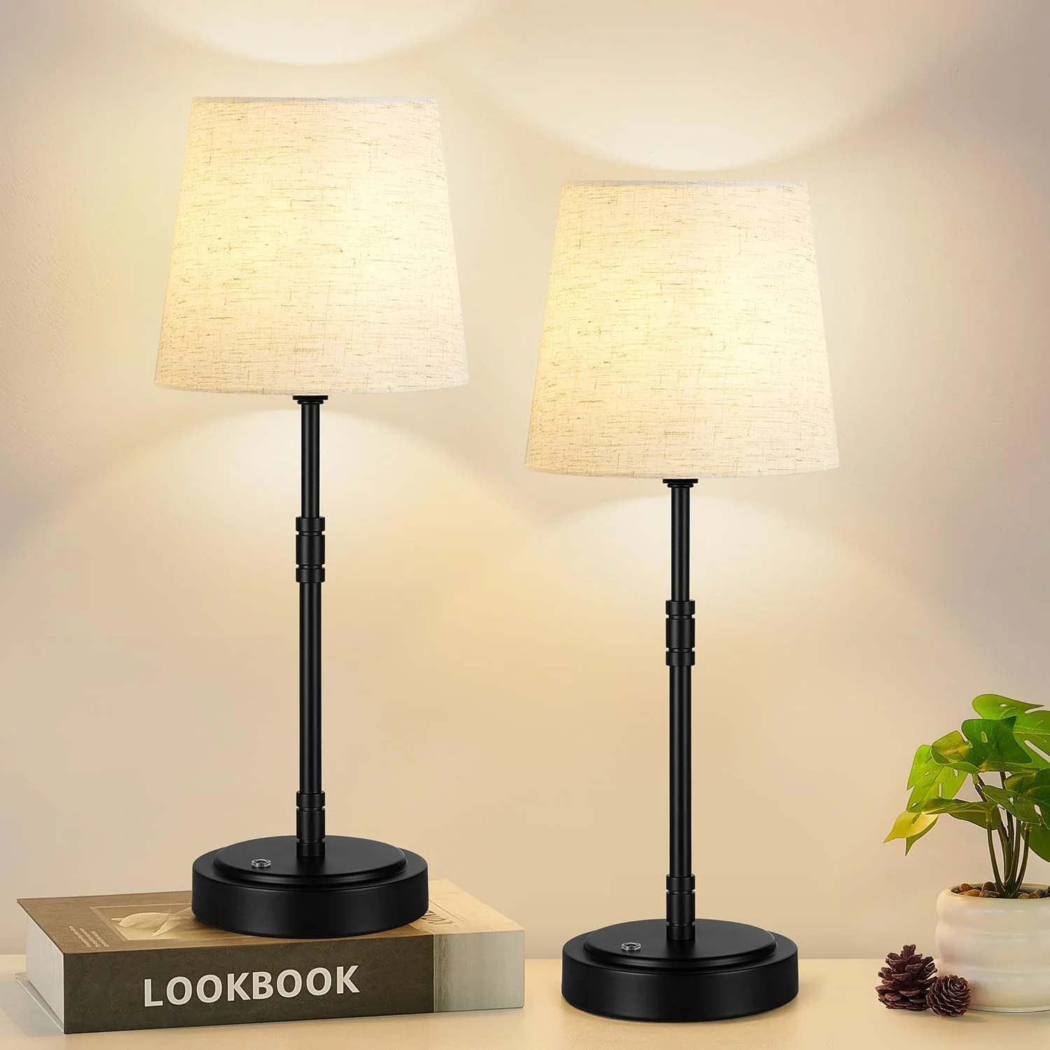 Table Lamp Set of 2 - Battery Operated Lamp with 7500mAh Rechargeable Battery, Dimmable, Bulb Included - Image 2