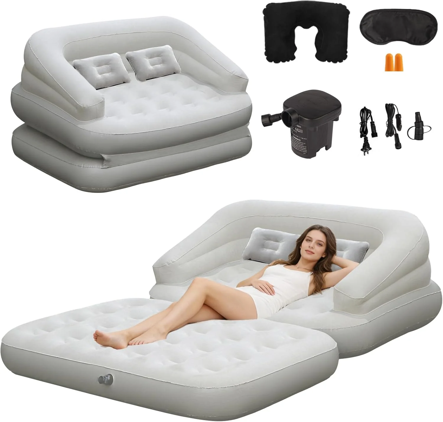 Full Size Inflatable Sofa Bed with Air Pump, 2-in-1 Portable Blow-Up Air Couch, Inflatable Couch Bed and Folding - Image 2