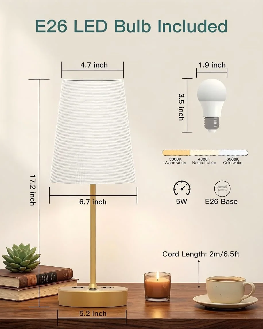 Bedroom Table Lamp, Dimmable - Image 5