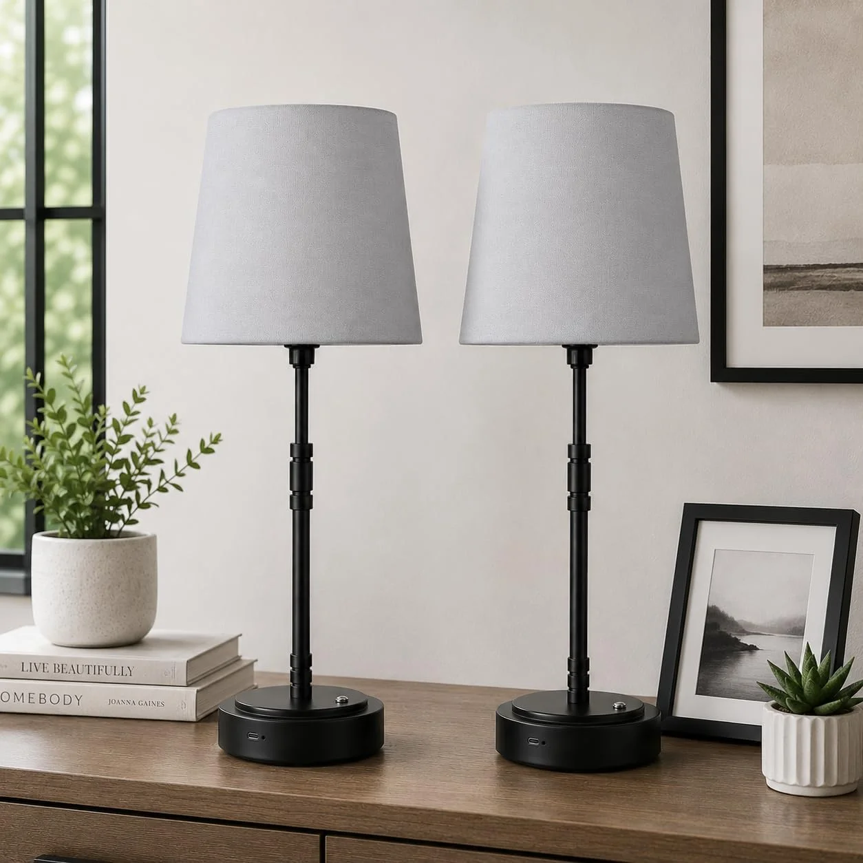 Table Lamp Set of 2 - Battery Operated Lamp with 7500mAh Rechargeable Battery, Dimmable, Bulb Included - Image 8