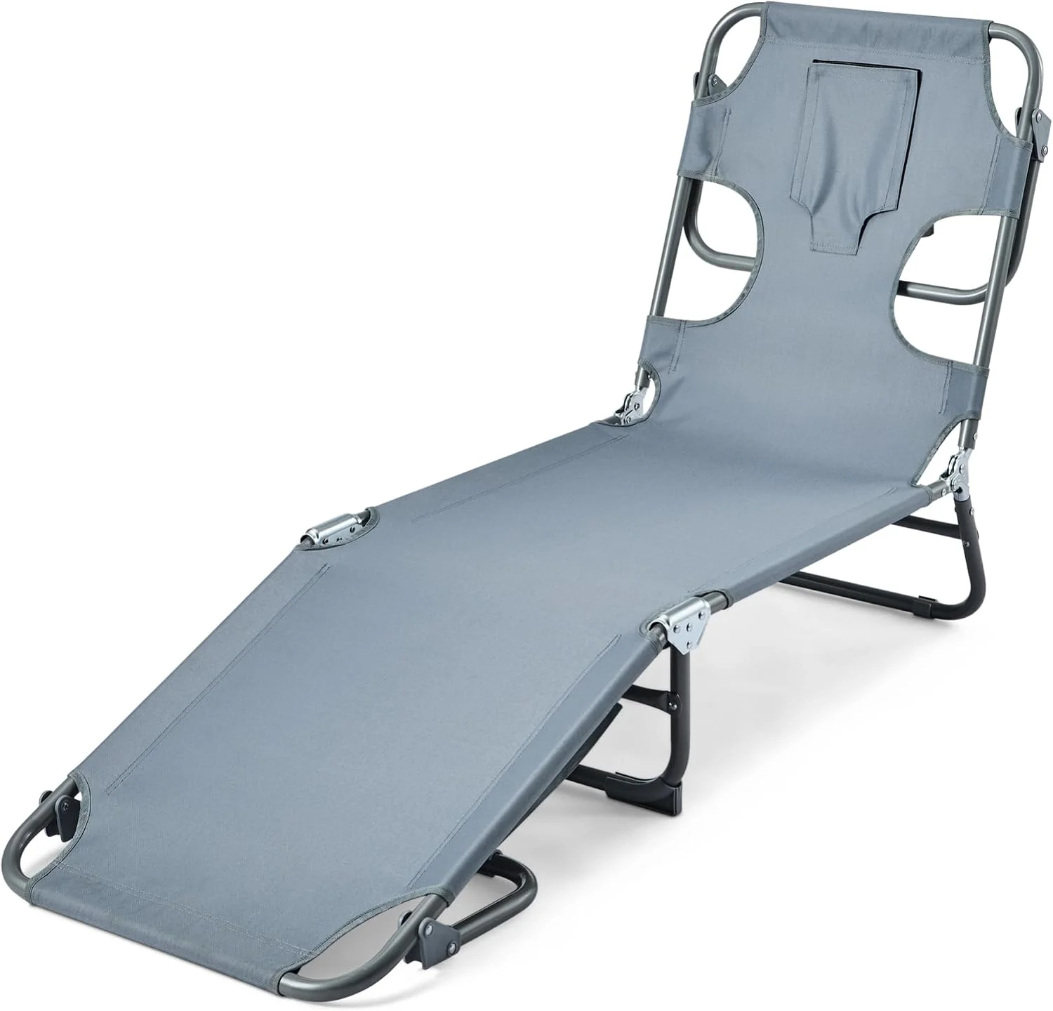 Basics Outdoor Lounge Tanning Chair, Foldable Chaise with Multi-Angle Backrest, Portable with Carry Strap, 1-Pack - Image 2