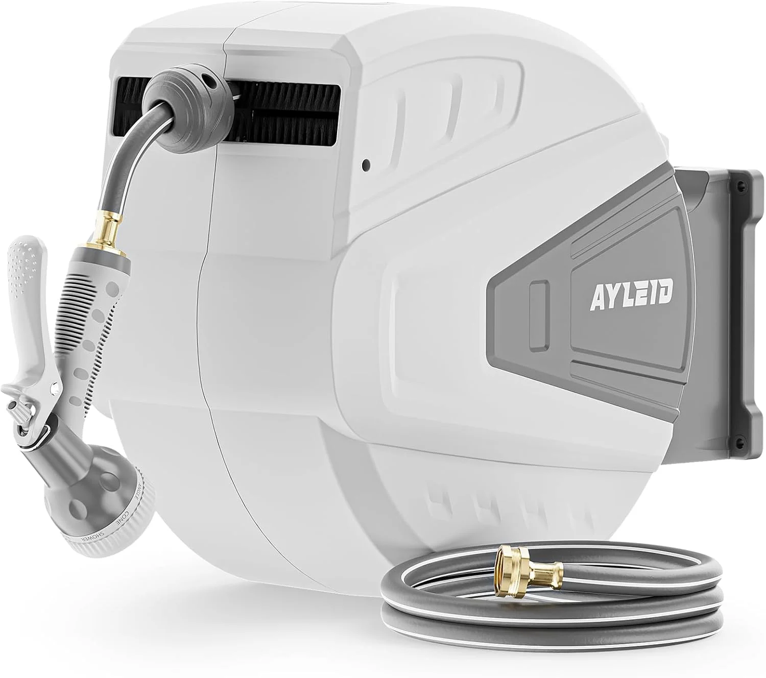Retractable Rubber Hybrid Garden Hose Reel, 5/8x100ft Wall Mount, 24-month warranty, 9-pattern sprayer