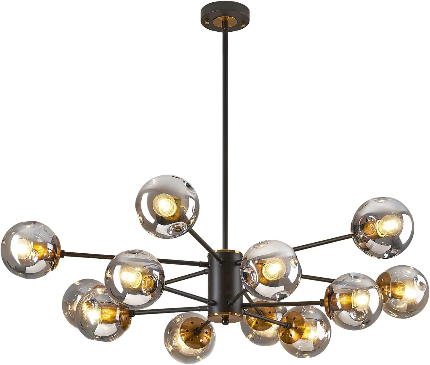 6-Light Glass Globe Sputnik Chandelier Modern Matte Black and Gold Ceiling Light Fixture Vintage Hanging - Image 4