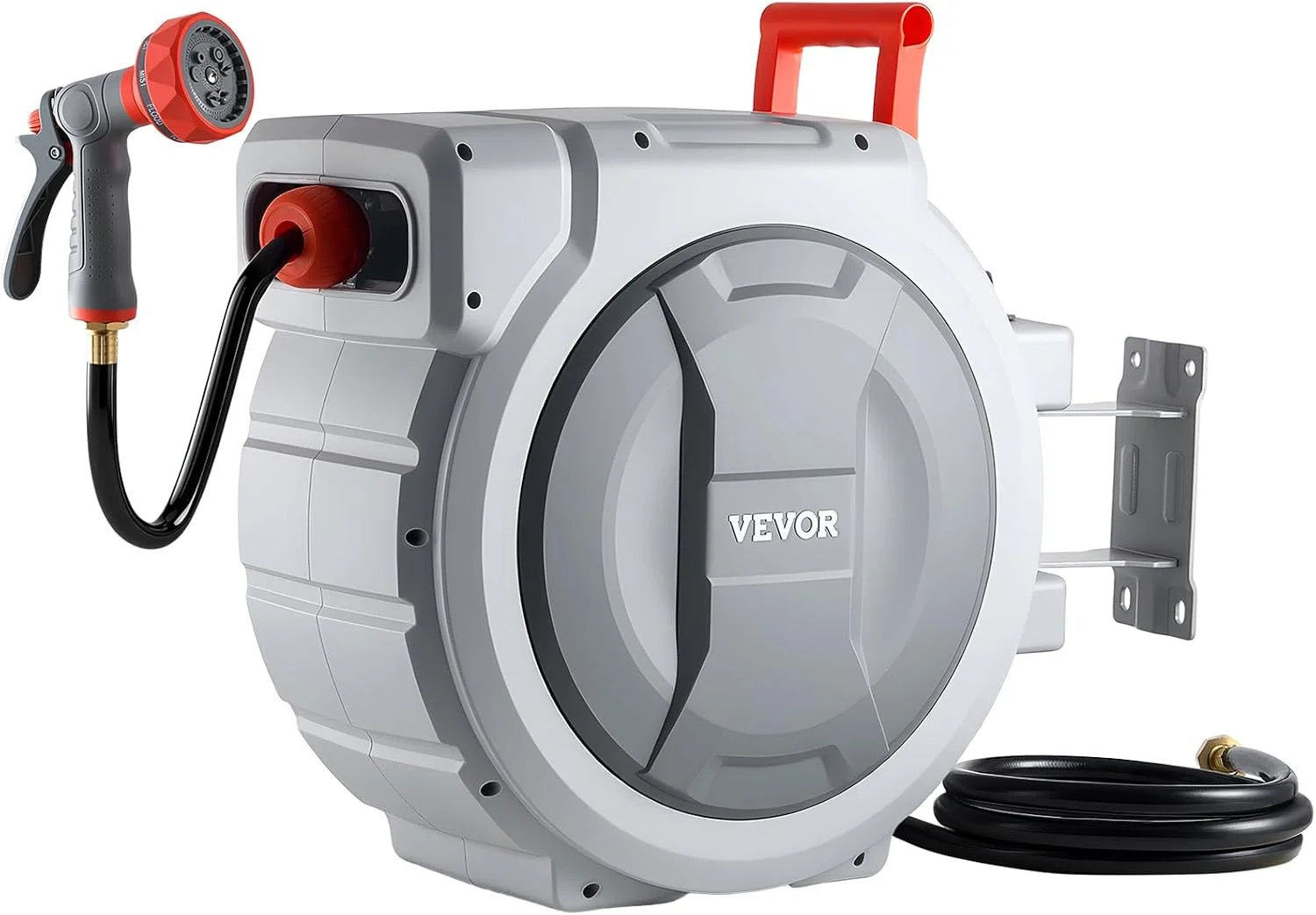 Retractable Garden Hose Reel, 1/2 in x 50 ft, Wall Mounted Hose Reel with 9-Function Sprayer Nozzle and 180?? - Image 3