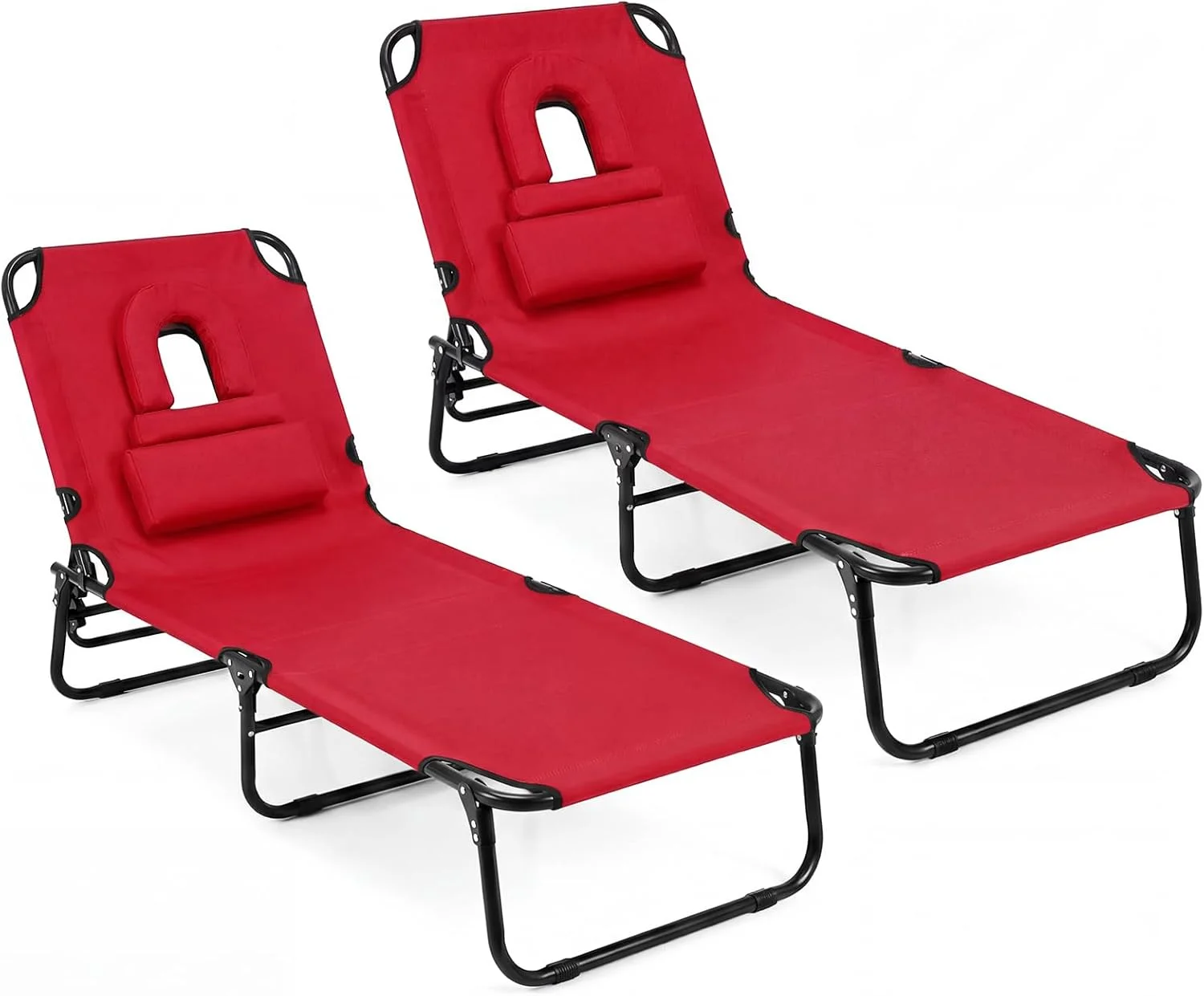 Tanning Chair, 330lbs Beach Lounge Chair with Face Hole, Adjustable Folding Chaise Lounge, Lawn (1 - Image 9