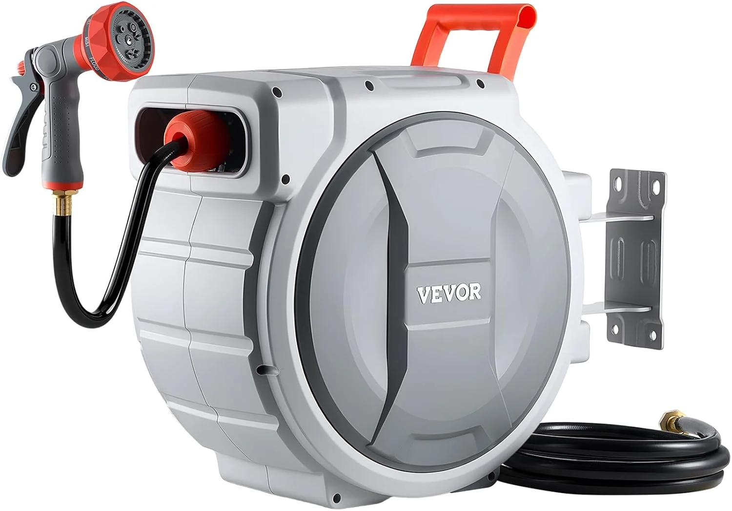Retractable Garden Hose Reel, 1/2 in x 50 ft, Wall Mounted Hose Reel with 9-Function Sprayer Nozzle and 180?? - Image 5