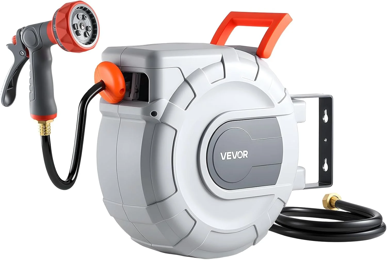 Retractable Garden Hose Reel, 1/2 in x 50 ft, Wall Mounted Hose Reel with 9-Function Sprayer Nozzle and 180?? - Image 4