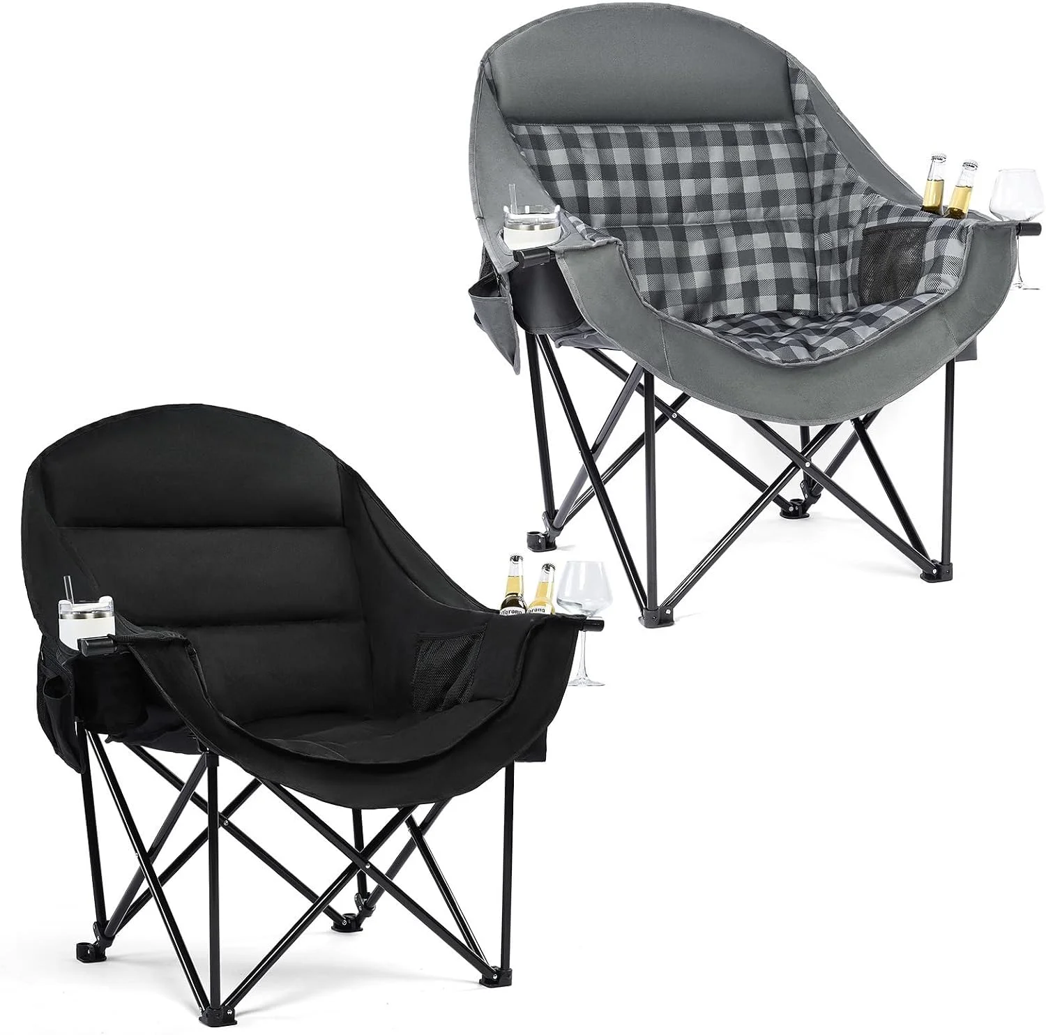 Camping Chairs for Adults, Heavy Duty Padded Outdoor Folding Lawn XL Camp Chair with Cup Holder Cooler Pockets - Image 12