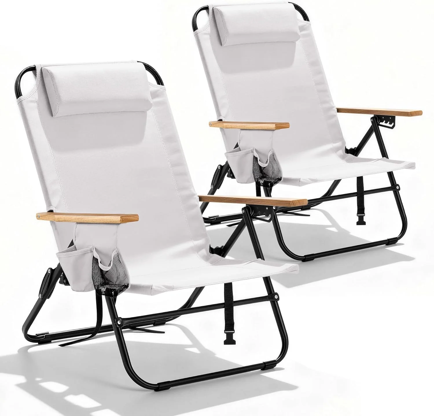 2 Pack Premium 5-Position Reclining Camping Chair, Portable Folding Lightweight Outdoor Chair with Wooden - Image 4