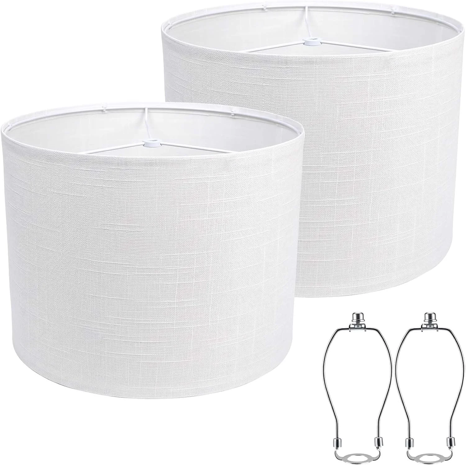 White 13 Drum Lamp Shades Set of 2 with Harps - Image 3