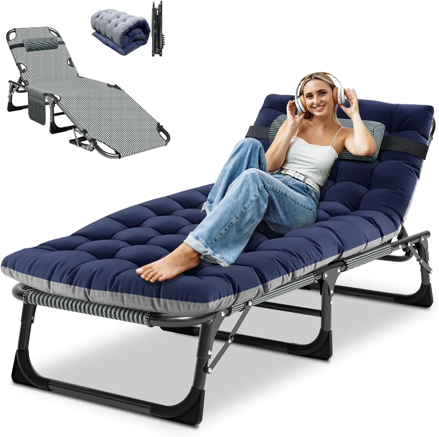 Heavy Duty Chaise Lounge Chair, Adjustable 5-Position Folding Chaise Lounge Chairs for Outside