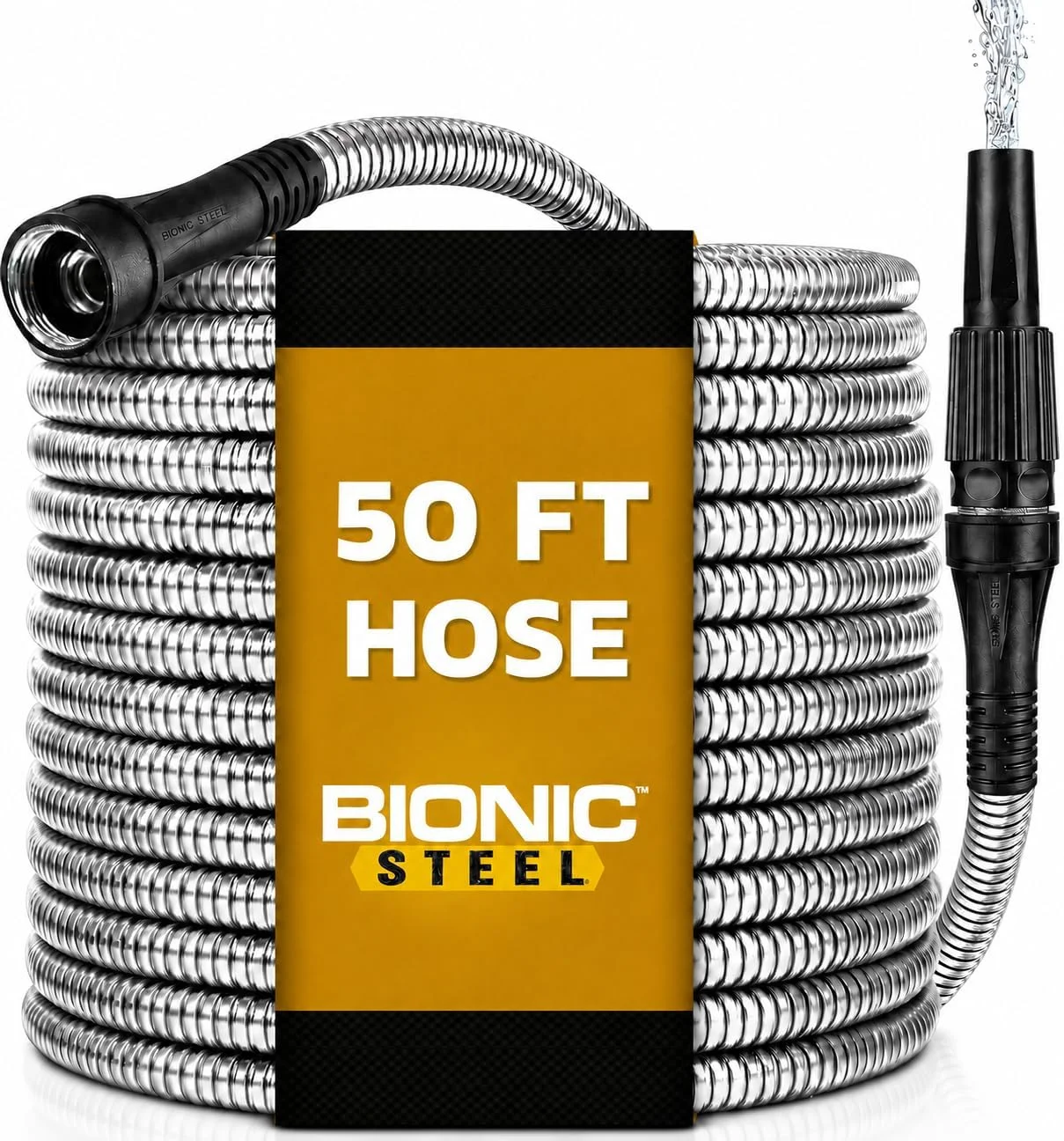STEEL 150 Ft Metal Garden Hose with Sprayer Nozzle, Non Kinking Design, Stainless Steel Heavy Duty Water Hose - Image 7
