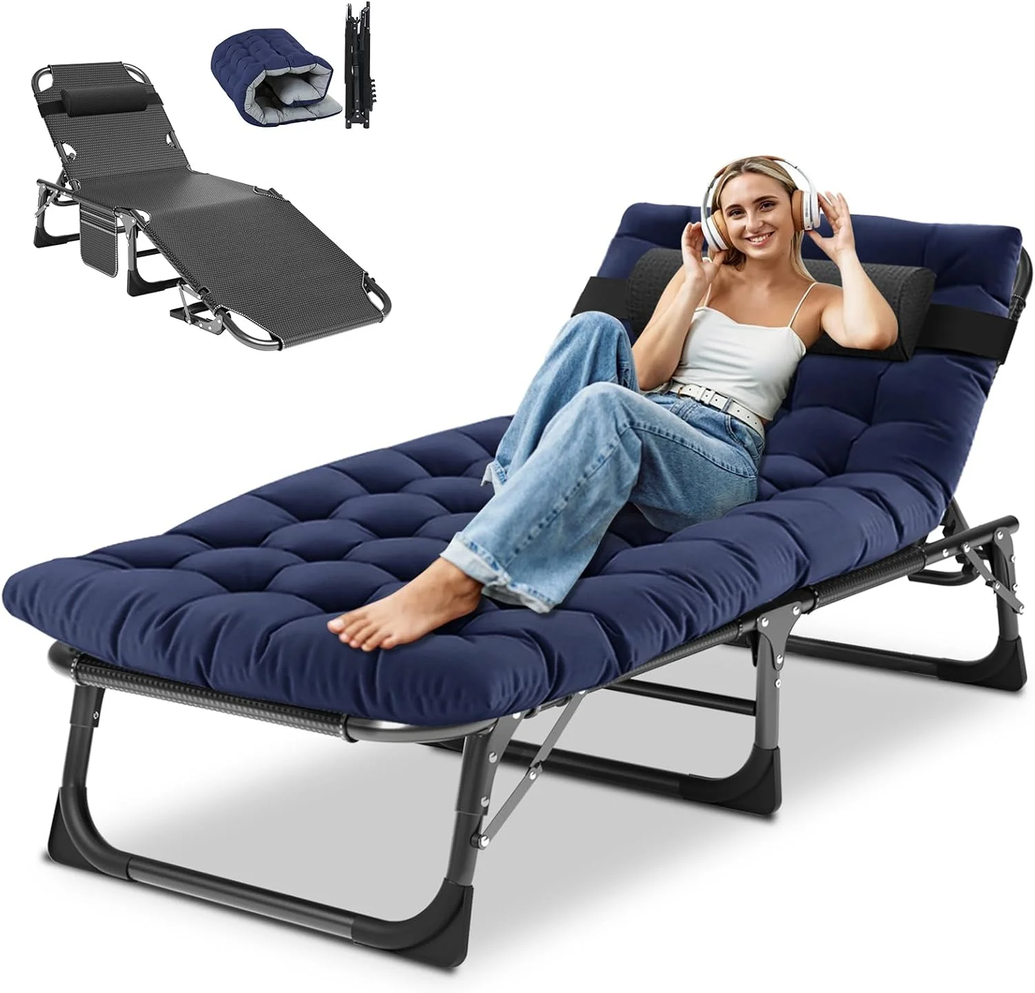 Heavy Duty Chaise Lounge Chair, Adjustable 5-Position Folding Chaise Lounge Chairs for Outside - Image 2