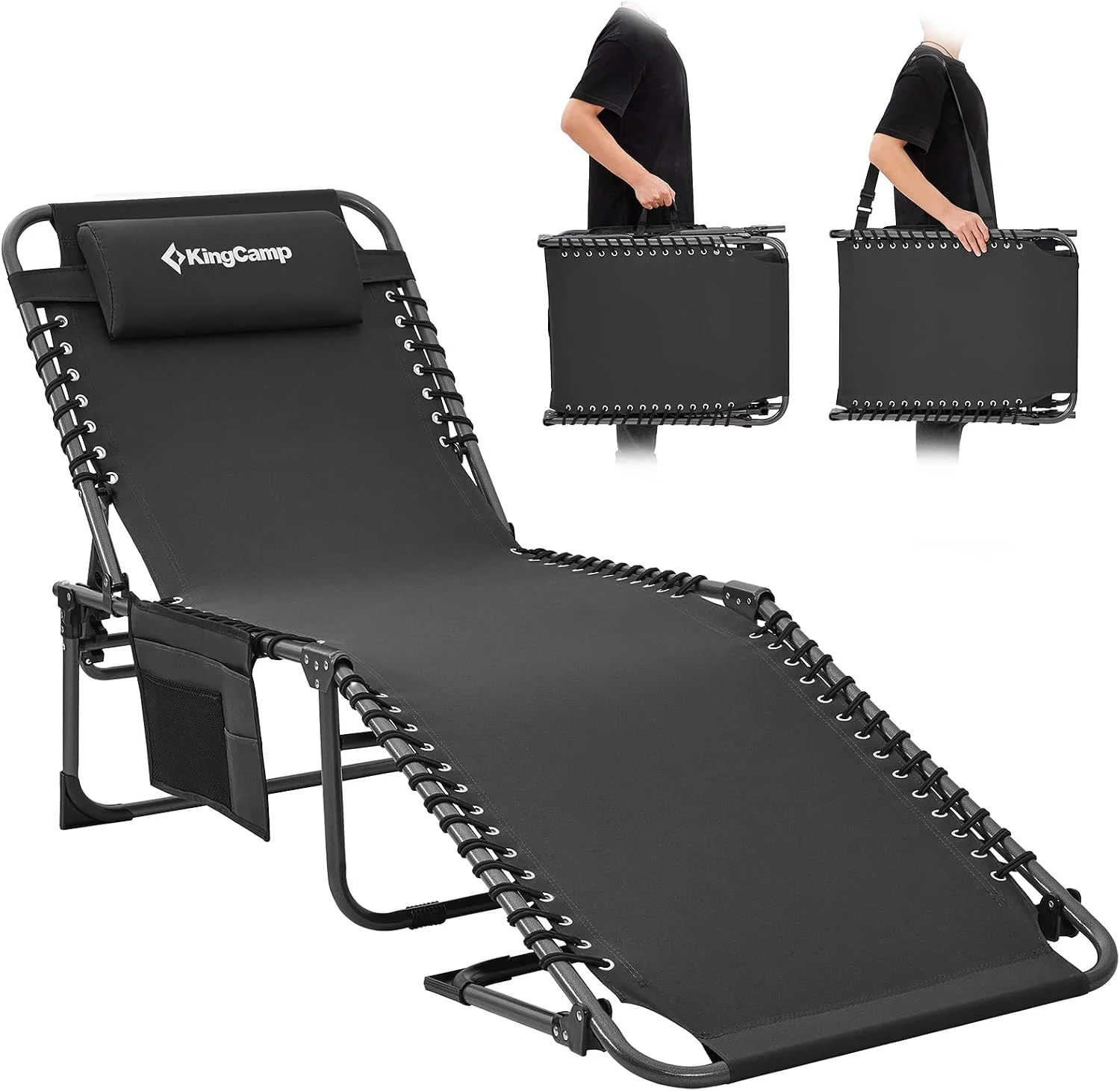 Oversized Tanning Chair, Extra-Wide Padded Folding Chase Lounge Chairs Portable Adjustable 5-Position 440lbs - Image 3