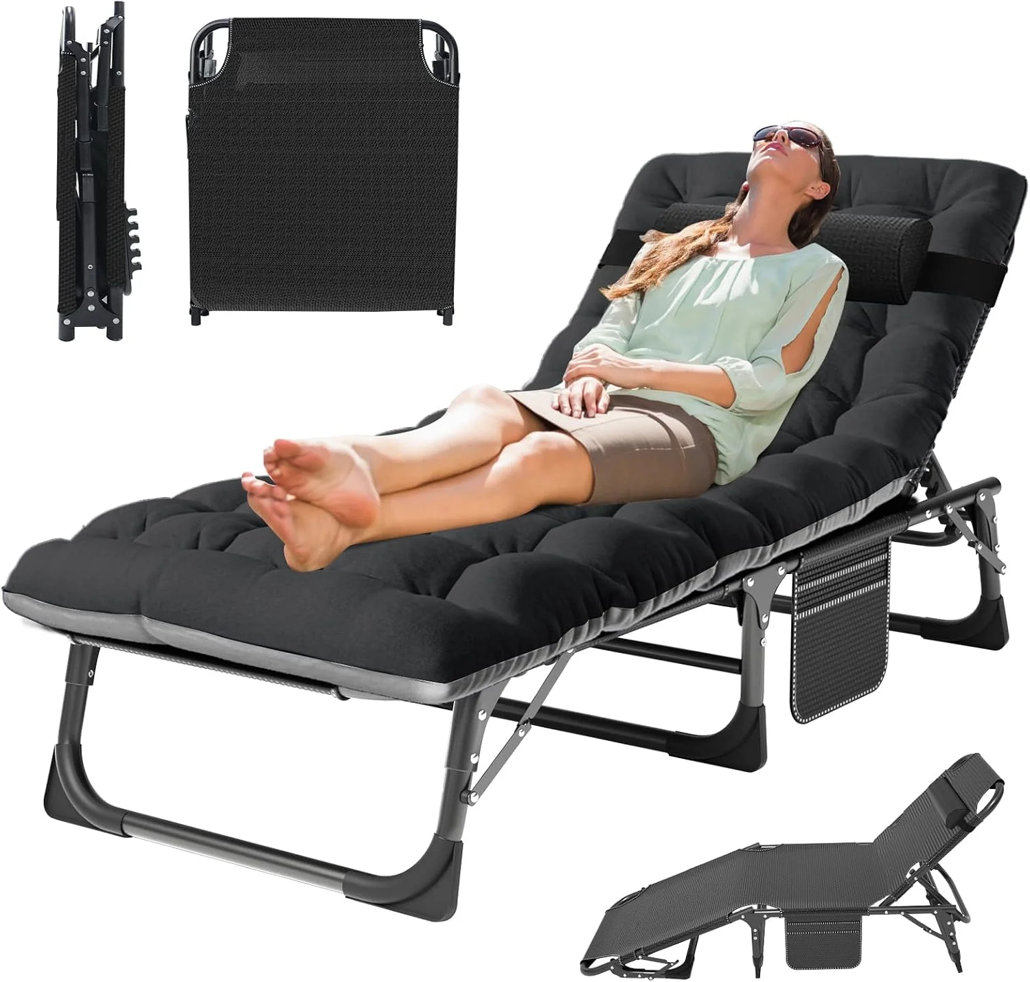 Folding Lounge Chair 5-Position, Folding Cot, Portable Outdoor Chaise Lounge Chair for Sun Tanning - Image 11