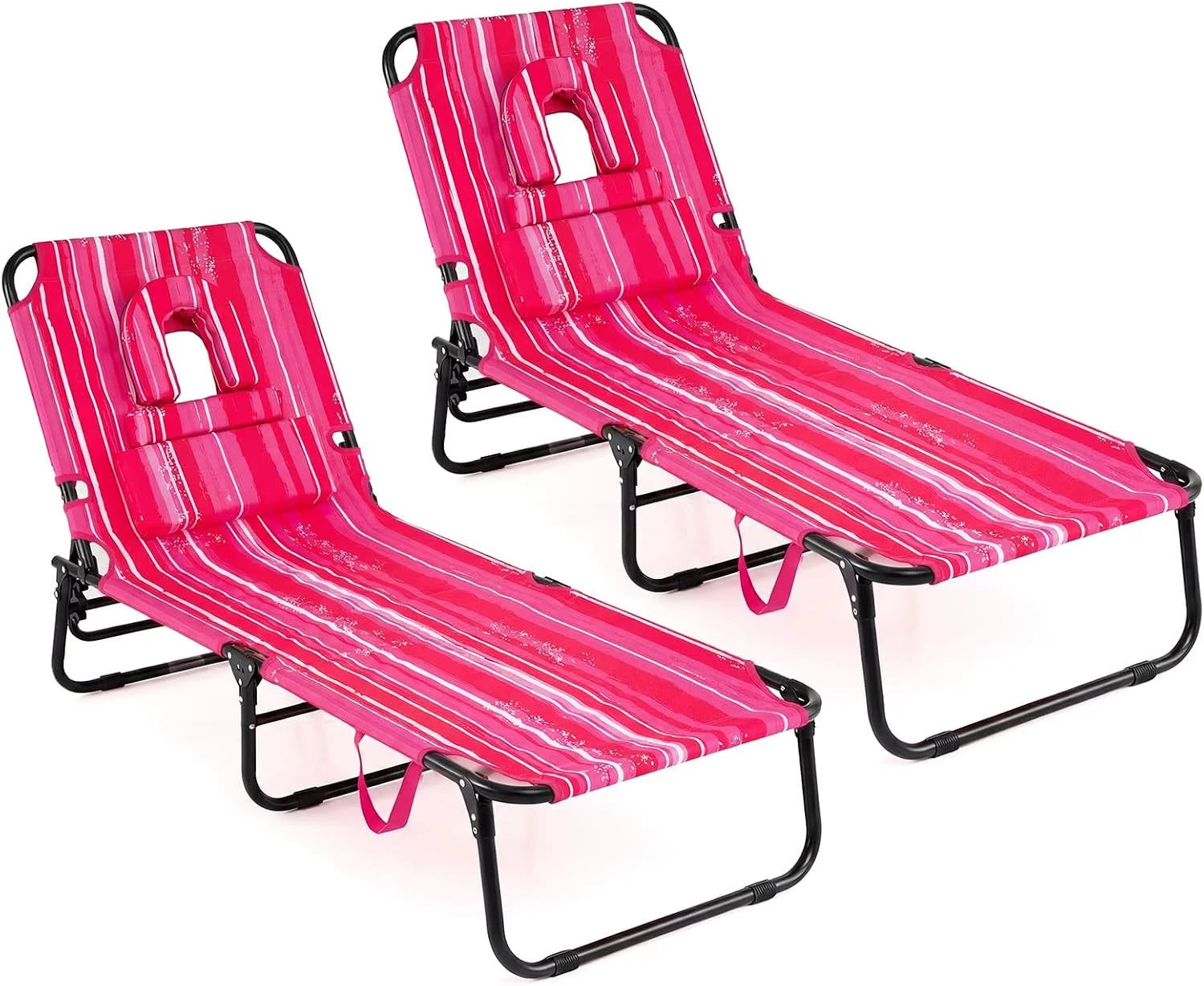 Tanning Chair, 330lbs Beach Lounge Chair with Face Hole, Adjustable Folding Chaise Lounge, Lawn (1 - Image 13