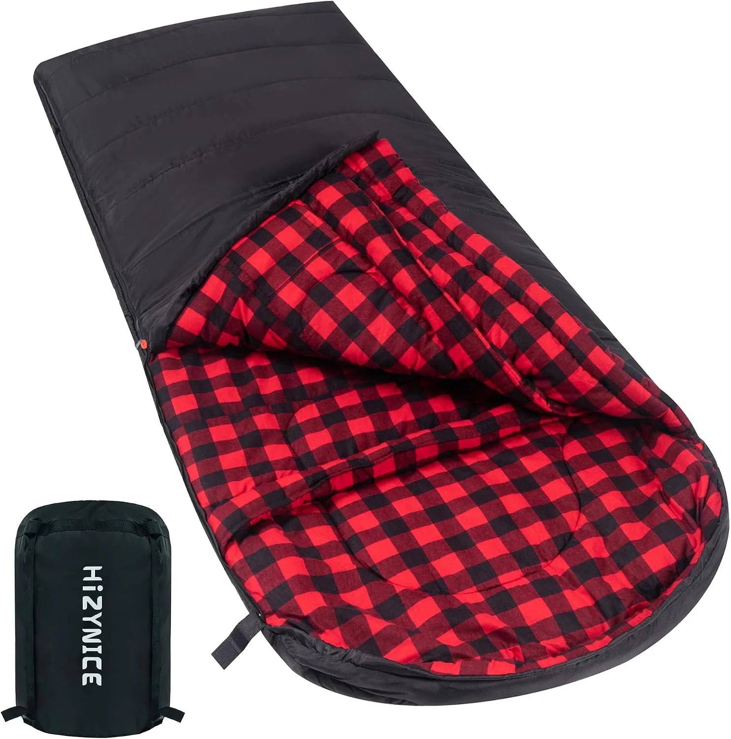 Cold Weather Sleeping Bag 100% Cotton Flannel XXL for Adults Big and Tall, Free Compression Sack - Image 2