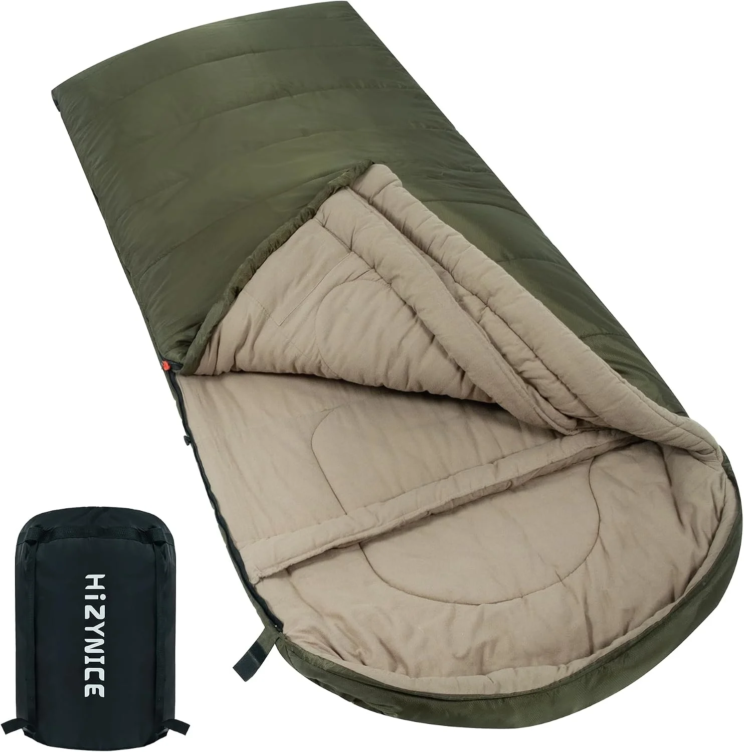 Cold Weather Sleeping Bag 100% Cotton Flannel XXL for Adults Big and Tall, Free Compression Sack - Image 4