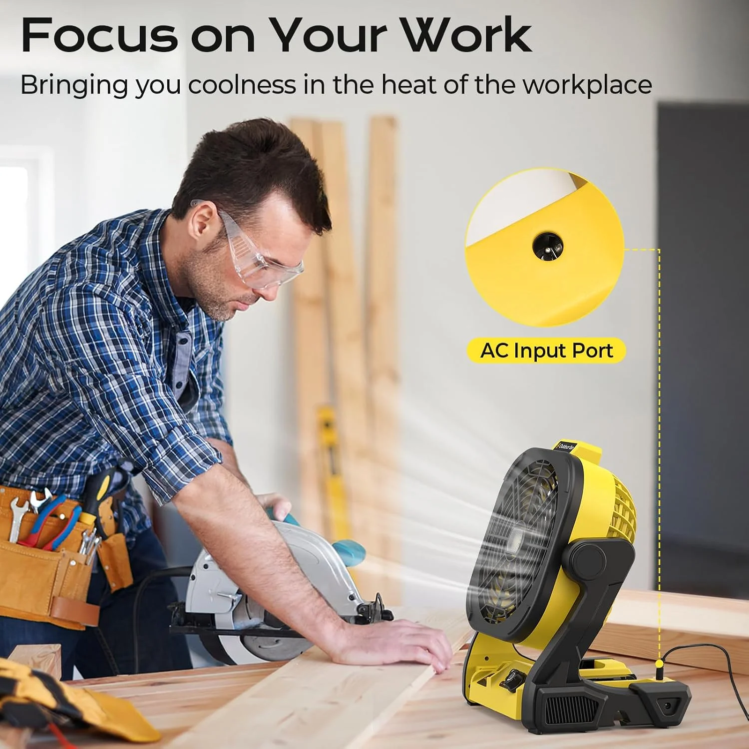 Battery Operated Fan for Dewalt 20V Max battery, Portable Fan with AC Adapter & LED Lights, 4 Speeds & Hook - Image 3