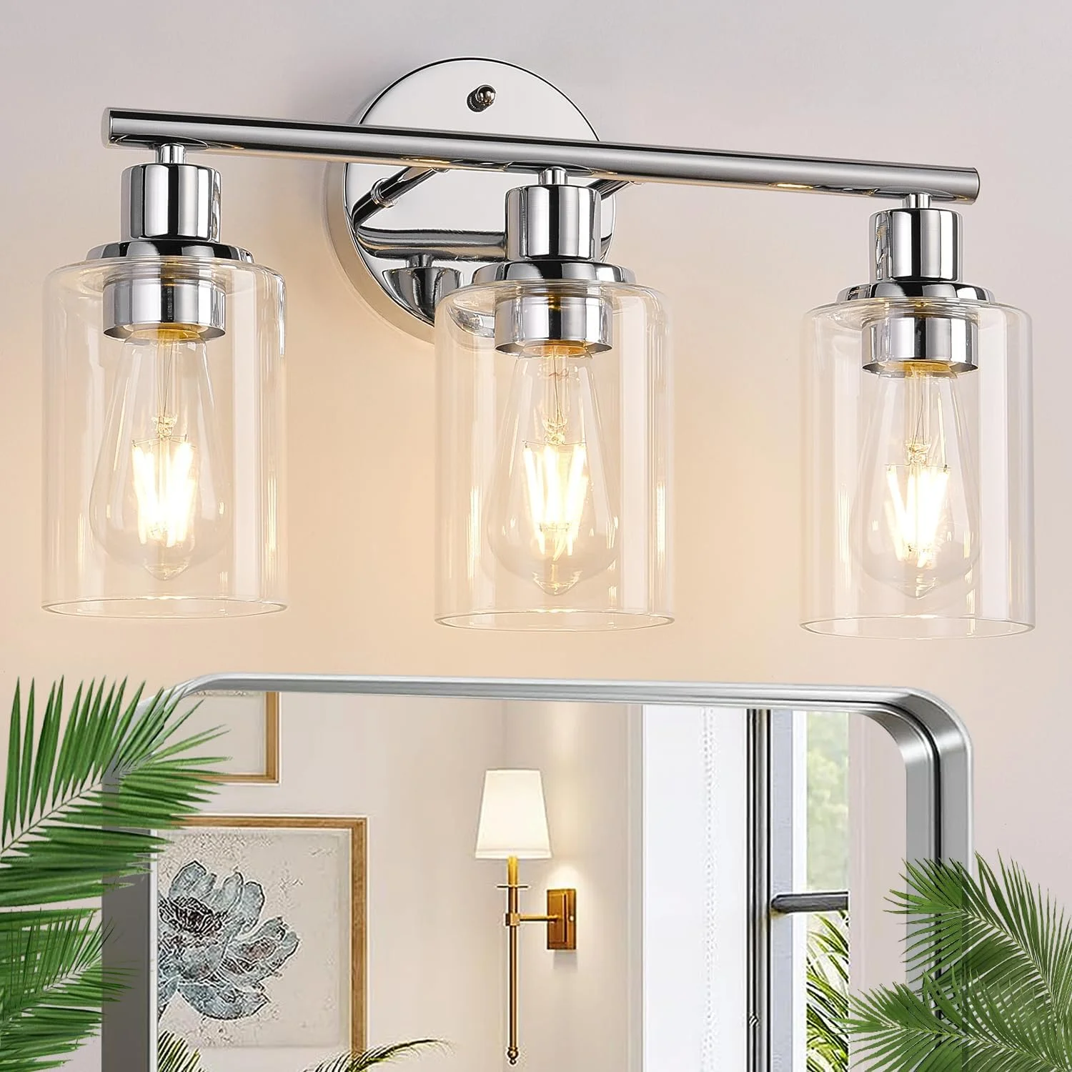 3-Light Bathroom Light Fixtures, 17.23 Black Modern Vanity Lights with Clear Glass Shade - Image 27