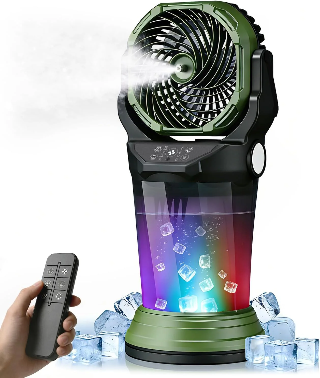 Misting Fan with Remote, 2L Water Tank & 2 Spray Modes, 30000mAh Rechargeable Outdoor Cooling Fan