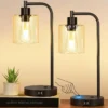 Industrial Touch Control Table Lamps with USB C+A Ports and AC Outlet, Dimmable, Bulb Included, 2-Piece Set
