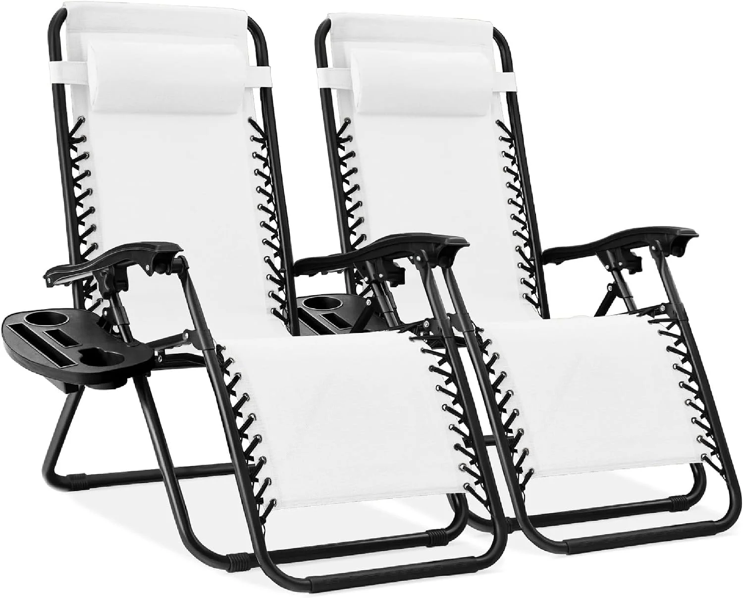 Choice Products Set of 2 Adjustable Steel Mesh Zero Gravity Lounge Chair Recliners w/Pillows and Cup Holder Trays - Image 31