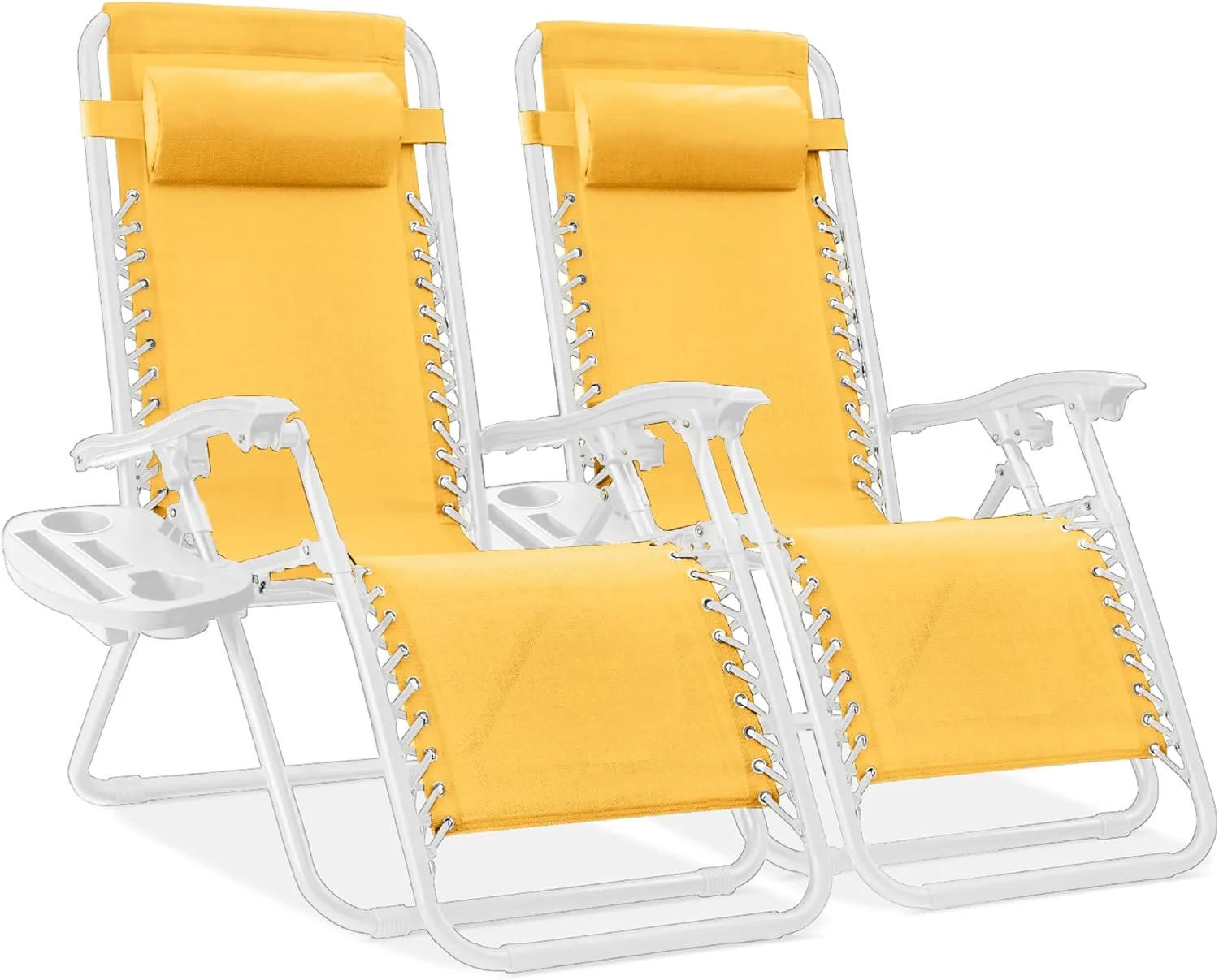 Choice Products Set of 2 Adjustable Steel Mesh Zero Gravity Lounge Chair Recliners w/Pillows and Cup Holder Trays - Image 15