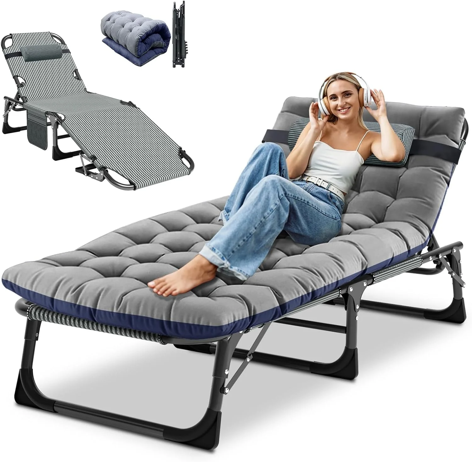 Heavy Duty Chaise Lounge Chair, Adjustable 5-Position Folding Chaise Lounge Chairs for Outside - Image 14