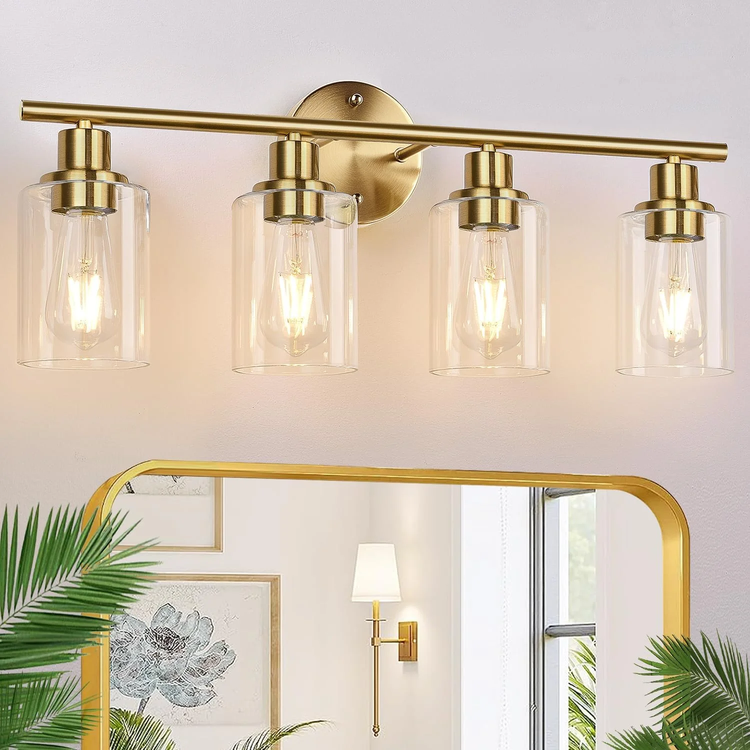 3-Light Bathroom Light Fixtures, 17.23 Black Modern Vanity Lights with Clear Glass Shade - Image 2