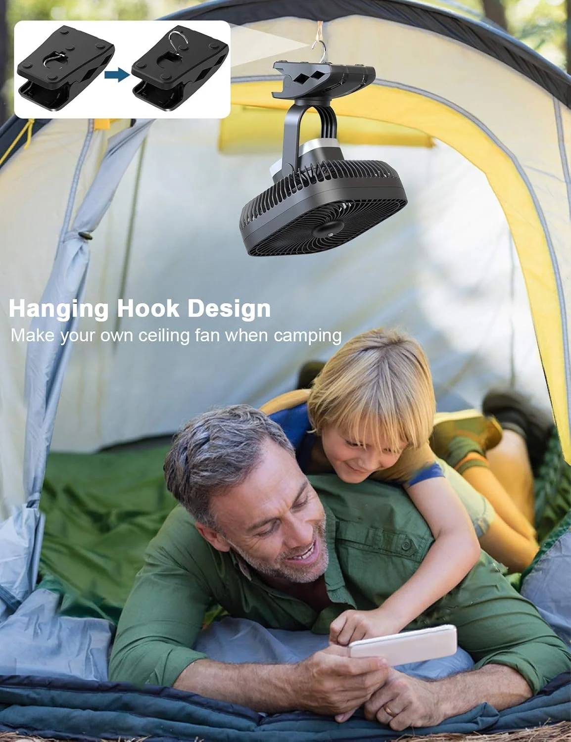 20000mAh Rechargeable Portable Clip-on Fan, Battery Operated, Last 78 Hrs, 4 Speeds with Light & Hook - Image 5