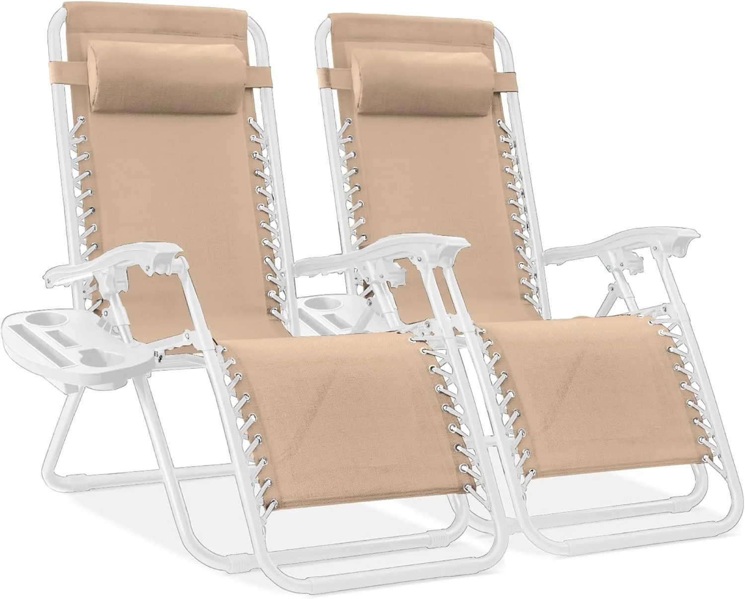 Choice Products Set of 2 Adjustable Steel Mesh Zero Gravity Lounge Chair Recliners w/Pillows and Cup Holder Trays - Image 41