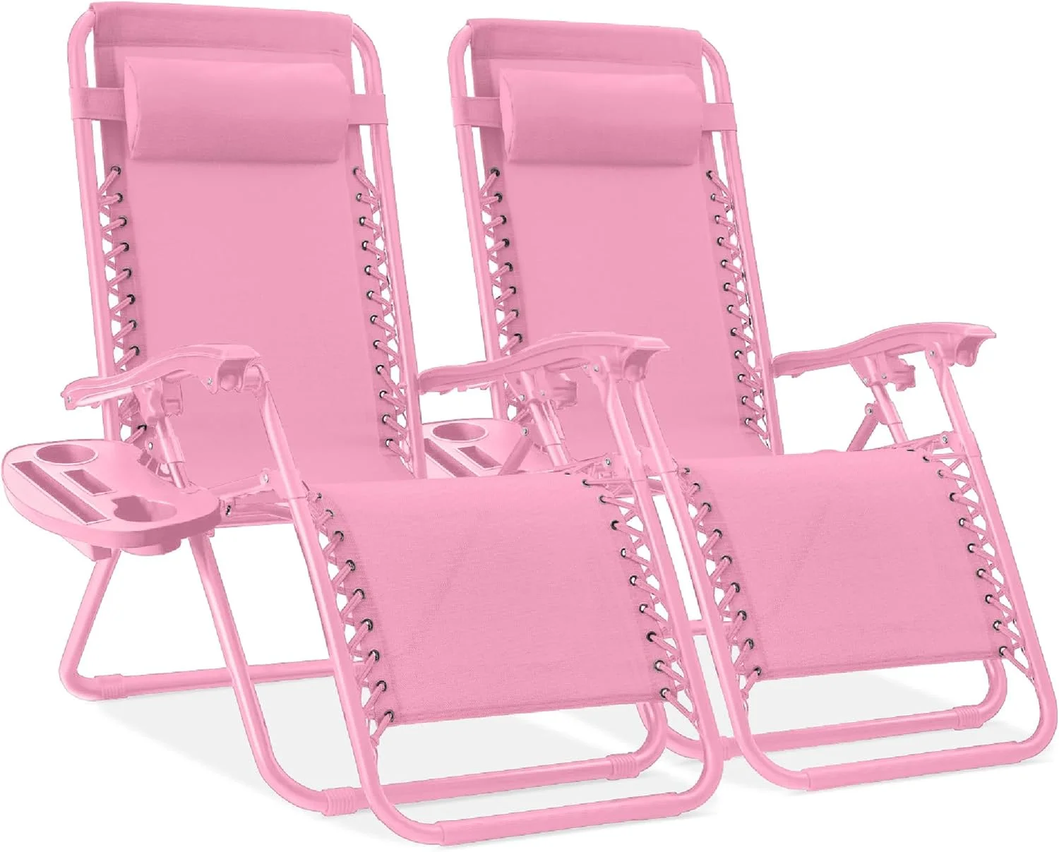 Choice Products Set of 2 Adjustable Steel Mesh Zero Gravity Lounge Chair Recliners w/Pillows and Cup Holder Trays - Image 34