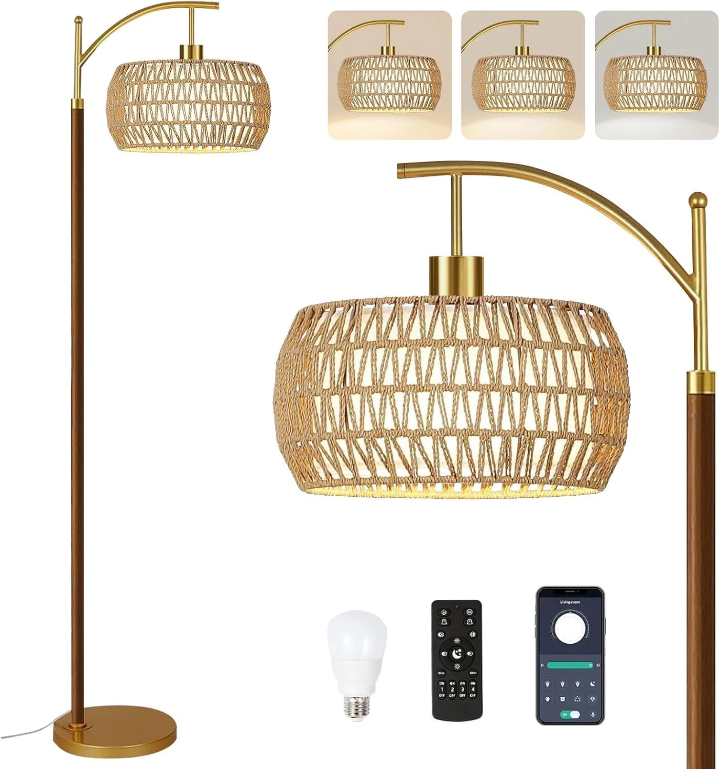 Floor Lamp for Living Room Rattan Boho Floor Lamp with Remote Control, Dimmable, 3-Color Temperature - Image 6