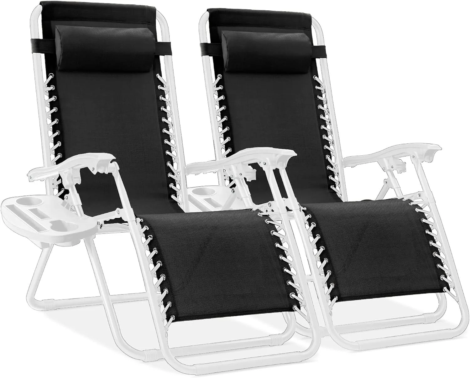 Choice Products Set of 2 Adjustable Steel Mesh Zero Gravity Lounge Chair Recliners w/Pillows and Cup Holder Trays - Image 12
