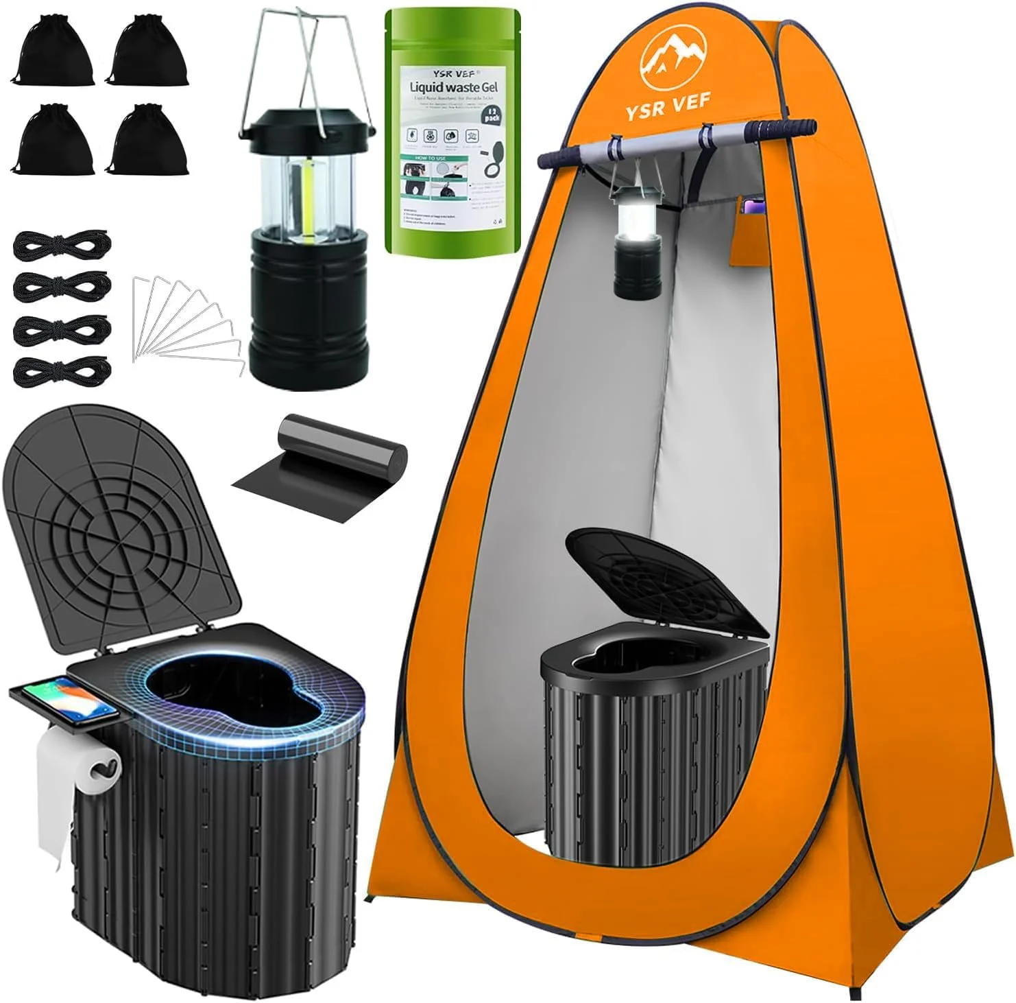 Toilet with Pop-Up Privacy Tent and Liquid Waste Gel, Portable Toilet for Camping with Large Tent - Image 2