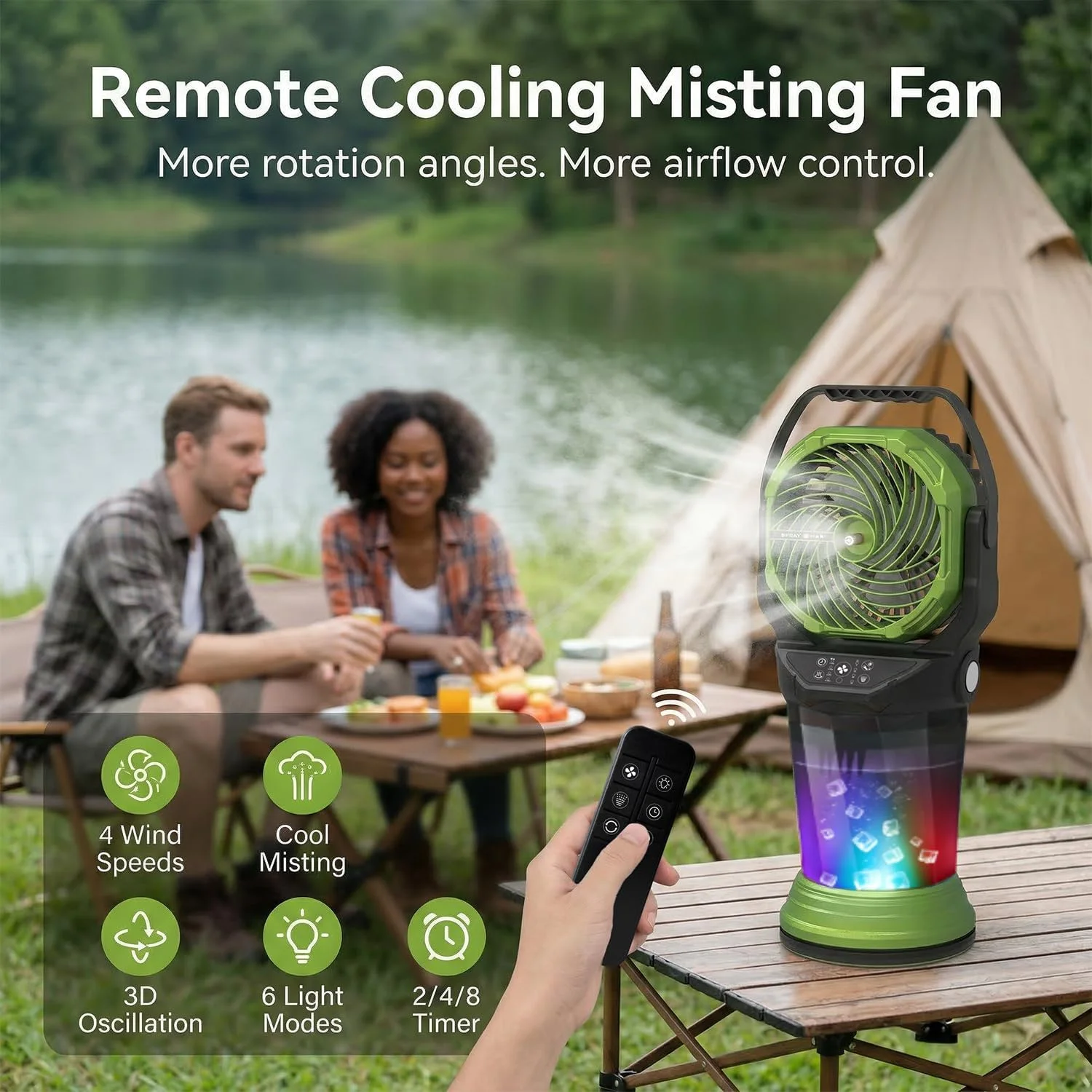 Misting Fan with Remote, 2L Water Tank & 2 Spray Modes, 30000mAh Rechargeable Outdoor Cooling Fan - Image 2