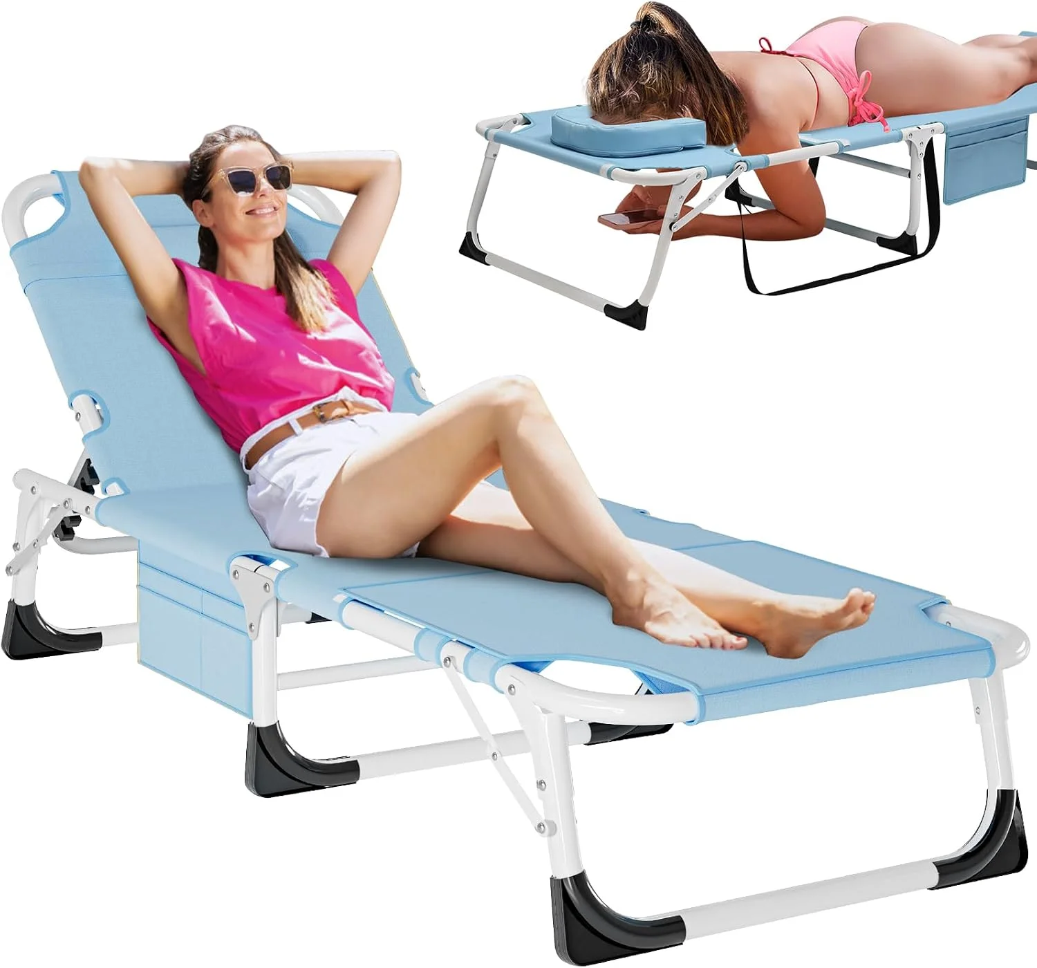 Heavy Duty Chaise Lounge Chair, Adjustable 5-Position Folding Chaise Lounge Chairs for Outside - Image 12